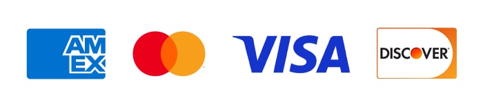 We accept American Express, Mastercard, Visa and Discover